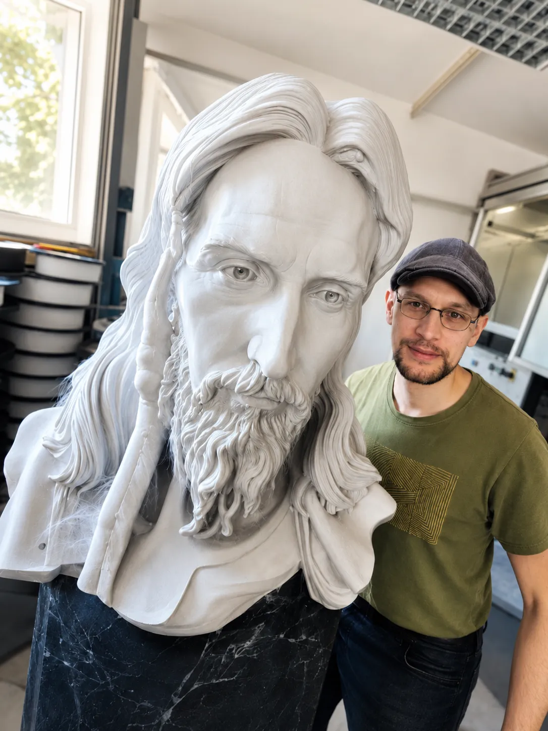 Niewykończona głowa figury Chrystusa po druku 3D